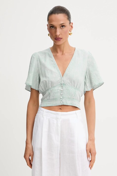 Guess bluză din amestec de in LUIZA cu imprimeu, W5GH82 D5N81