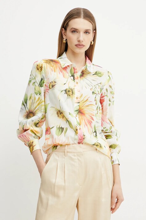 Guess cămașă CLARA femei, culoarea bej, cu guler clasic, regular, W5GH85 WH6C0