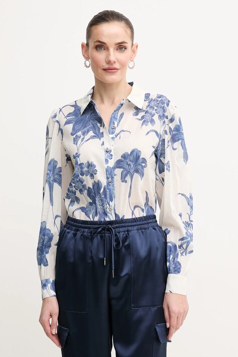 Guess cămașă CLARA femei, culoarea bej, cu guler clasic, regular, W5GH85 WH6C0