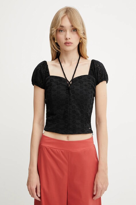 Guess bluză ELIANE culoarea negru, uni, W5GP13 KCVA1