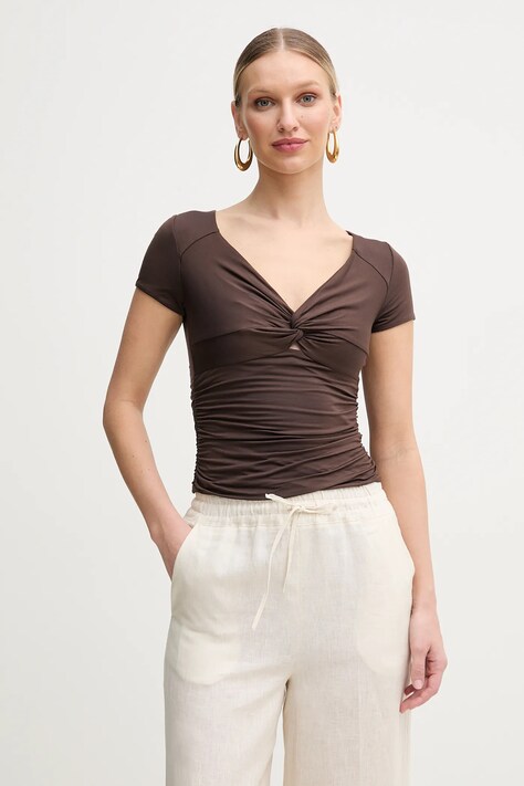 Guess tricou CHARLOTTE femei, culoarea maro, W5GP15 KACM2