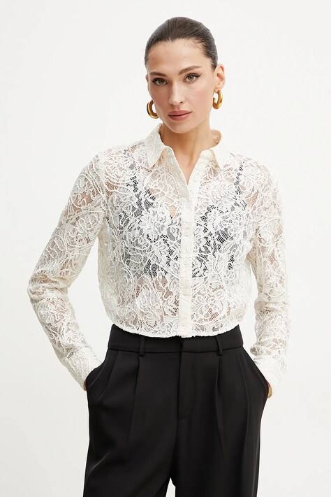 Guess cămașă IMANI femei, culoarea bej, cu guler clasic, regular, W5GP49 KCTS0