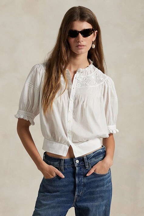 Памучна блуза Polo Ralph Lauren дамска в бяло с изчистен дизайн 211965852