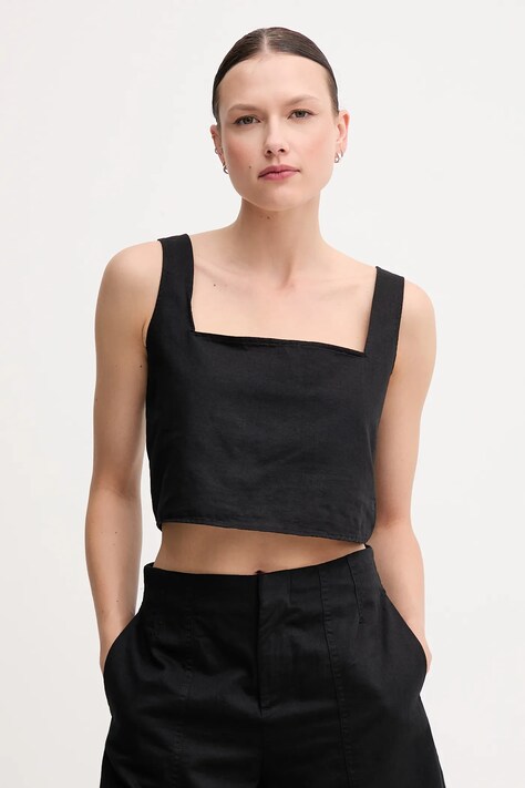Calvin Klein Jeans bluză din amestec de in culoarea negru, neted, J20J225347