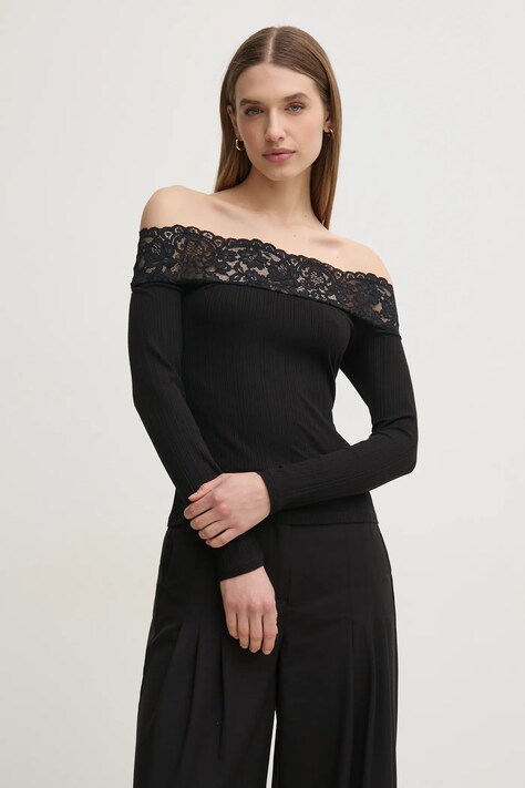 Morgan longsleeve THEODOR femei, culoarea negru, decolteu spaniol, THEODOR
