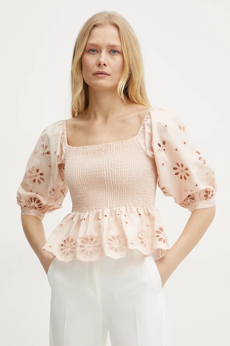 Bavlněná halenka Fracomina dámská, oranžová barva, hladká, FJ25ST1001W400E5