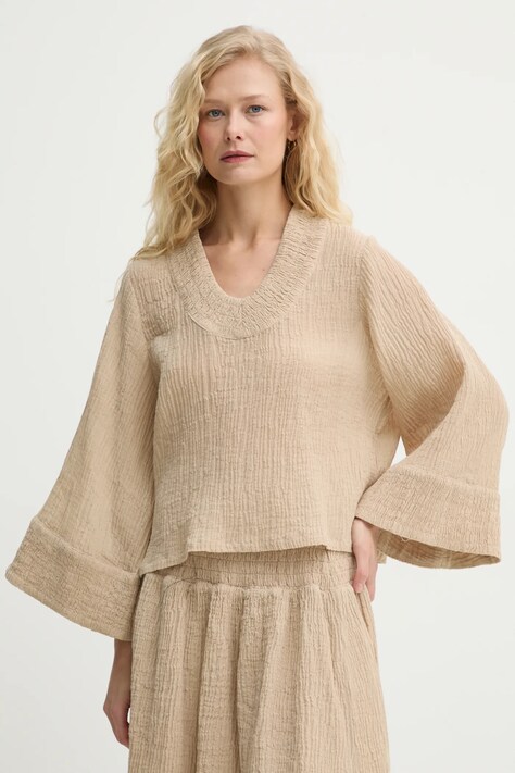 By Malene Birger bluza MOON femei, culoarea bej, neted, 103388