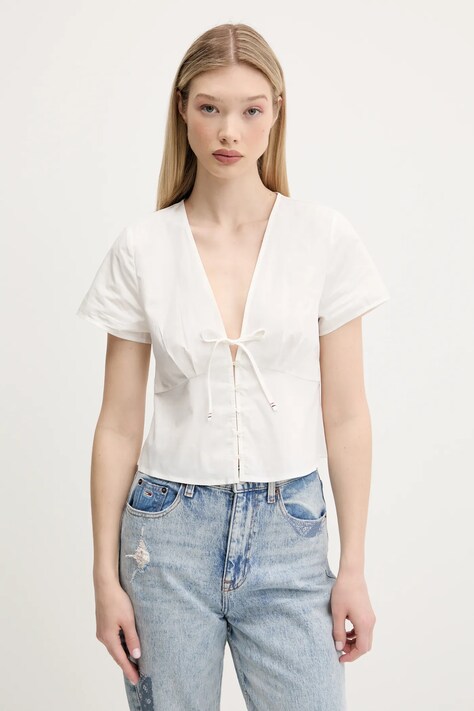 Tommy Jeans cămașă din bumbac culoarea alb, regular, DW0DW21352
