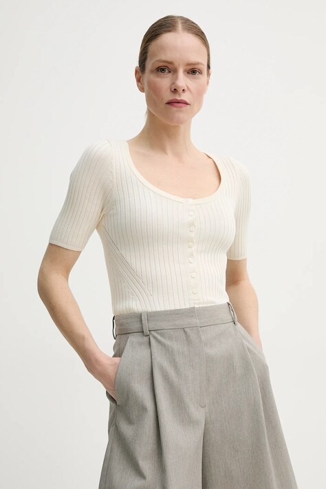 Μπλούζα με μείγμα μεταξιού Herskind Mie χρώμα: μπεζ, 5535106