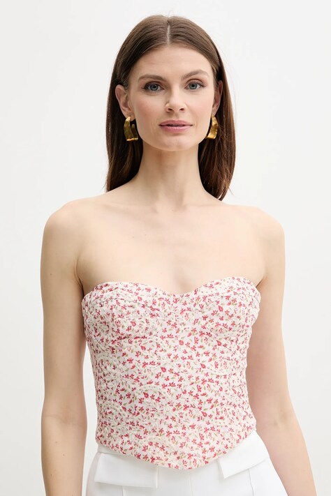 Bardot top ESTIE femei, culoarea roz, cu imprimeu, 59828TB
