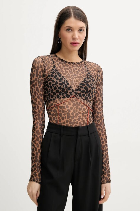 Never Fully Dressed longsleeve femei, culoarea maro, NFDTO1481