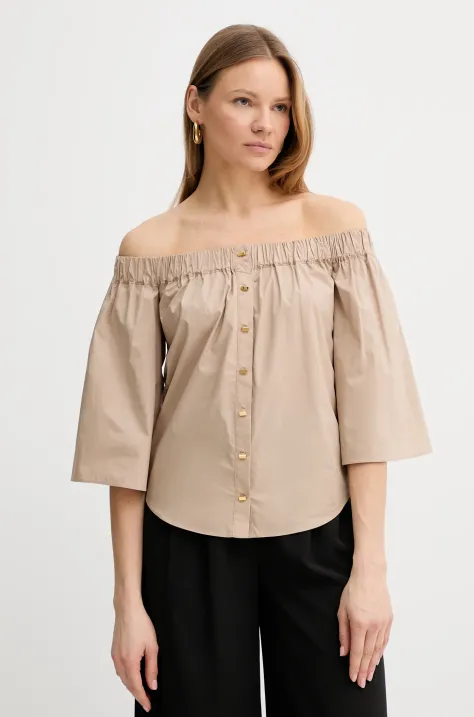 Памучна блуза Marciano Guess PAT дамска в бежово с изчистен дизайн 5GGH28 7315A