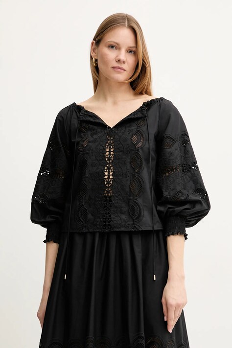 Liu Jo bluză din bumbac culoarea negru, cu imprimeu, WA5257.T4853
