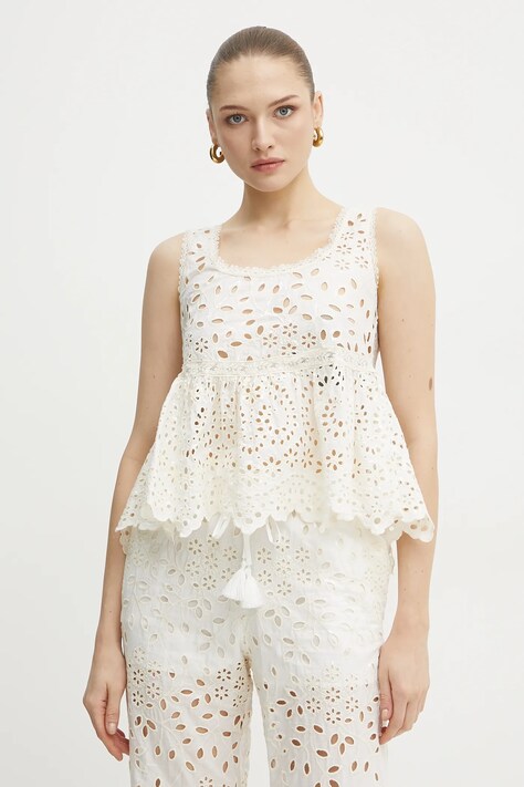 Bavlnený top ERMANNO Firenze dámsky, biela farba, s nášivkou, 56TL001EN3