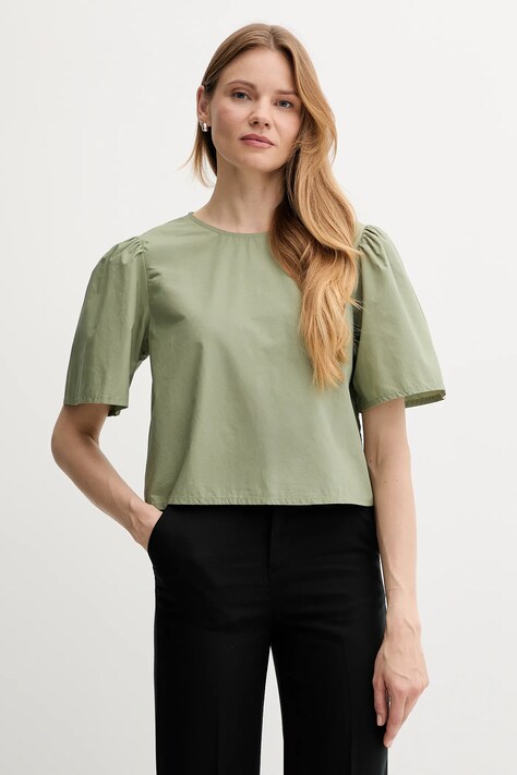United Colors of Benetton bluză din bumbac culoarea verde, uni, 5AC7DQ0BP