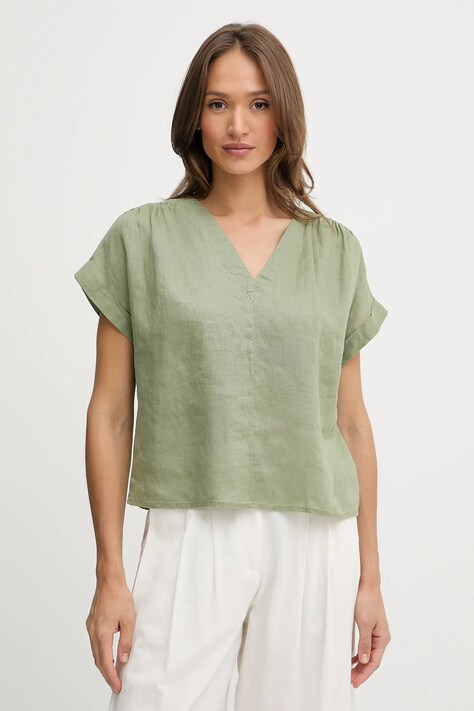 United Colors of Benetton bluză din in culoarea verde, uni, 5BMLDQ0BR