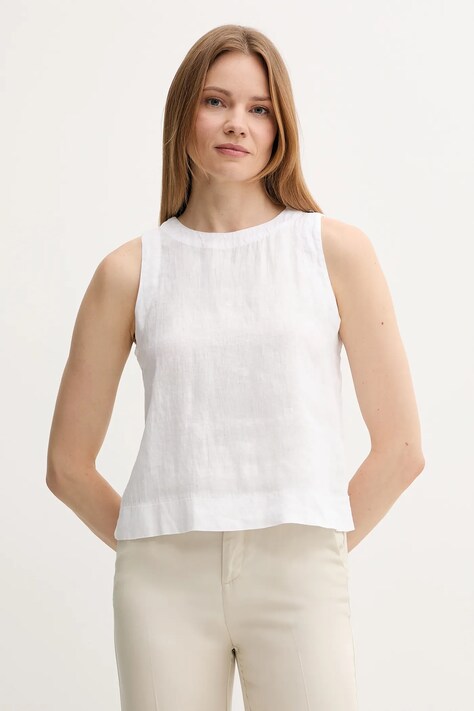 United Colors of Benetton bluză din in culoarea alb, uni, 5BMLDQ0BU