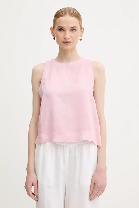 United Colors of Benetton bluză din in culoarea roz, uni, 5BMLDQ0BU