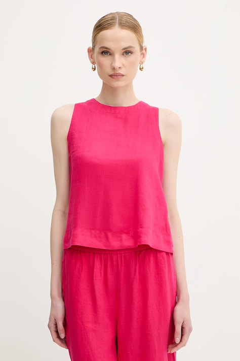 United Colors of Benetton bluză din in culoarea roz, uni, 5BMLDQ0BU