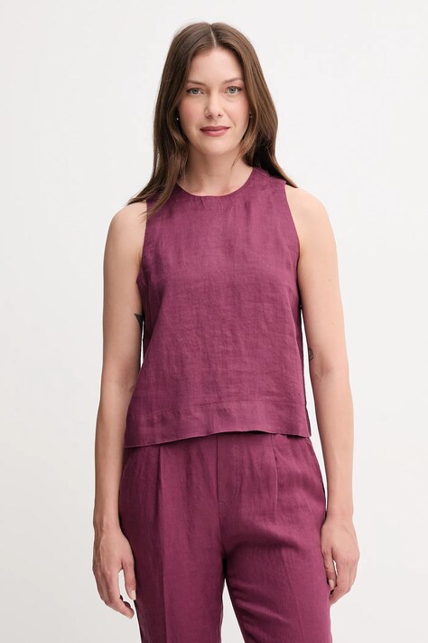 Льняная блузка United Colors of Benetton цвет фиолетовый однотонная 5BMLDQ0BU