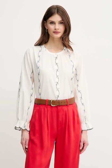 Hoss Intropia camasa din bumbac femei, culoarea alb, regular, 6289129