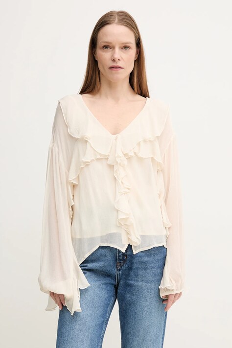 Hoss Intropia bluza femei, culoarea bej, neted, 6289142