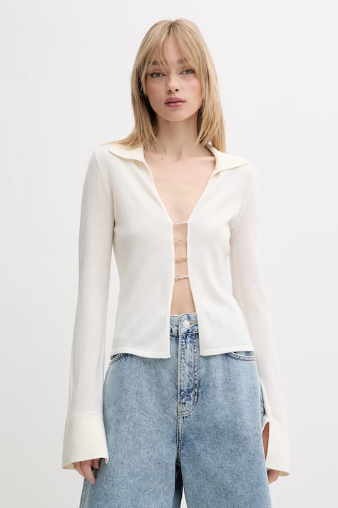 FROM FUTURE sweter wełniany damskie kolor beżowy lekki WTO02694