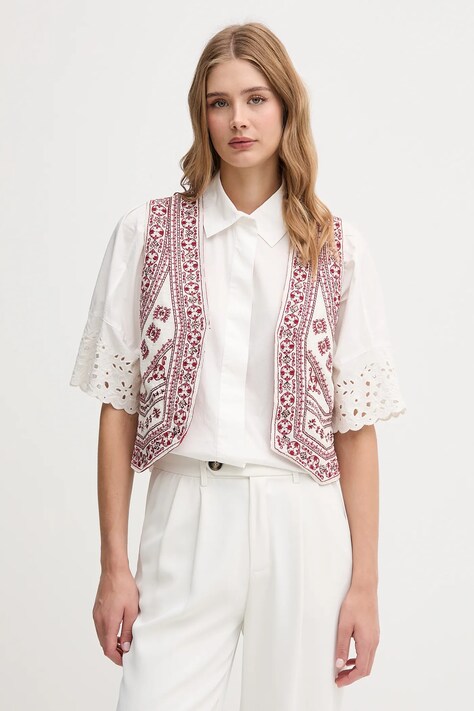 Vesta s příměsí lnu Hoss Intropia dámská, vínová barva, 5879143