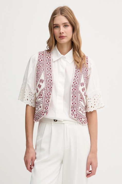 Hoss Intropia vestă cu amestec de in culoarea bordo, cu două rânduri de nasturi, 5879143