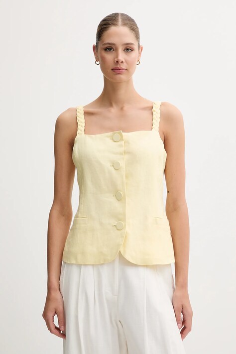Pedro del Hierro bluză din in culoarea galben, uni, 7659073