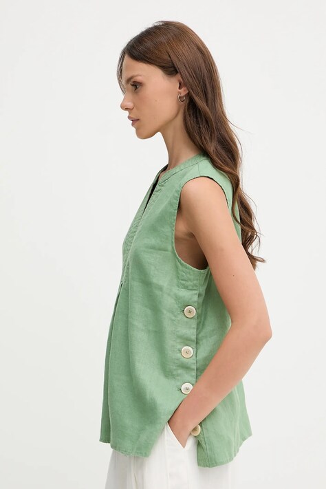 Lněná halenka Pedro del Hierro dámská, zelená barva, hladká, 7659074