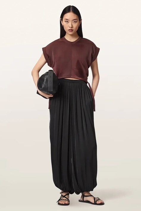 AllSaints Bluzka damska MIRA SATIN czerwona gładka W054JC