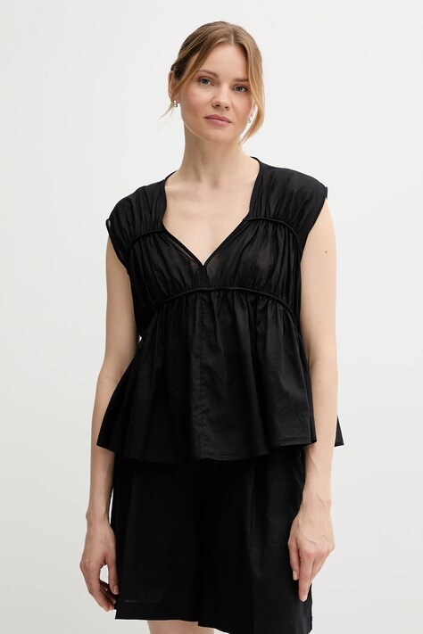 Sisley bluză din bumbac culoarea negru, uni, 5HO1LQ08X