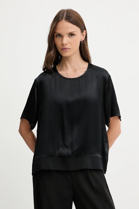 Sisley bluză culoarea negru, uni, 52BZLQ093