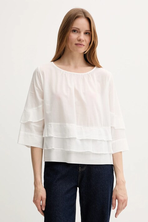 Sisley bluză din bumbac culoarea alb, uni, 5HO1LQ08T