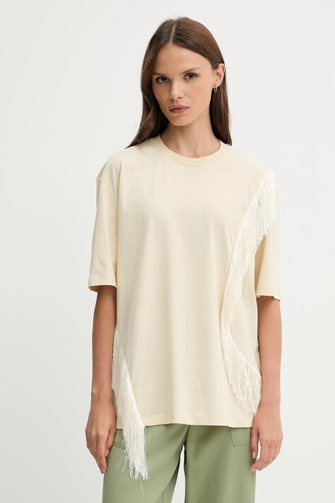 Sisley t-shirt bawełniany damski kolor beżowy 3F8NL107B