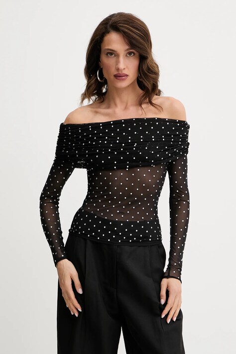 Retrofete bluză Oriana culoarea negru, cu imprimeu, HL25-10743