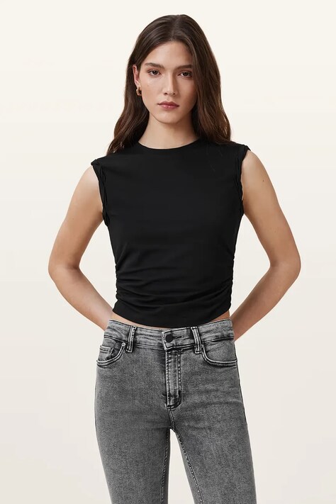 AllSaints bluzka WEST damska kolor czarny gładka W214JA