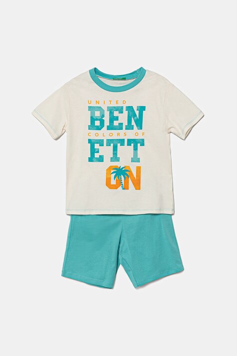 United Colors of Benetton pijama copii culoarea turcoaz, cu imprimeu, 30960P08O