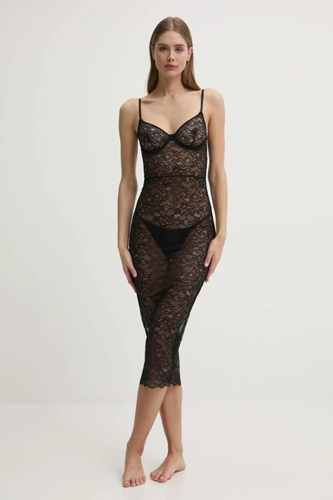 Guess camasa de noapte VANESSA femei, culoarea negru, dantela, O5RK00 KBGT0