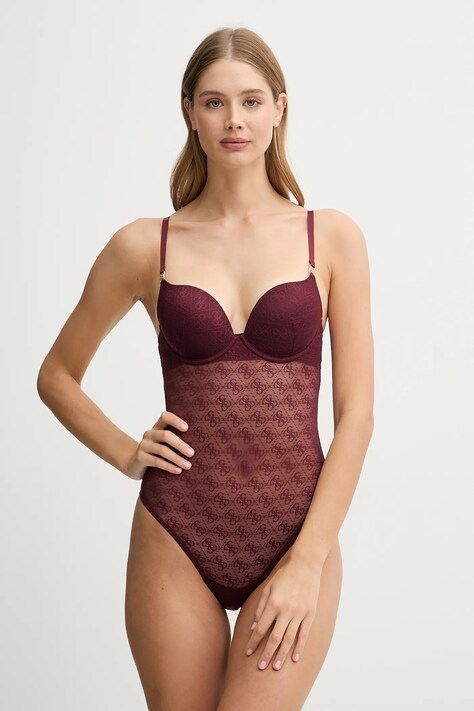 Bodi Guess NORA boja: crna, s čipkom, s uzorkom, O5RM04 KCLB0