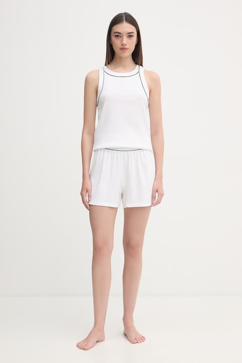 Lacoste piżama dwuczęściowa damska bawełniana z elastanem biała 4F8400