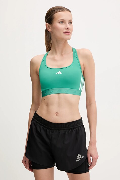 Спортивний бюстгальтер adidas Performance Powerreact Hyperglam колір зелений однотонний JD0388