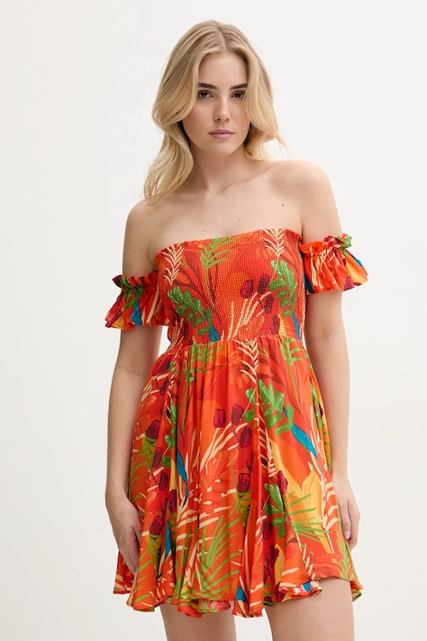 Desigual rochie de plaja BAHAMAS DRESS culoarea portocaliu, 25SWMW10