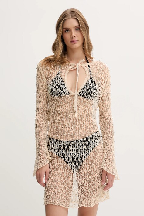 Desigual rochie de plajă CANCUN DRESS culoarea bej, 25SWMK23