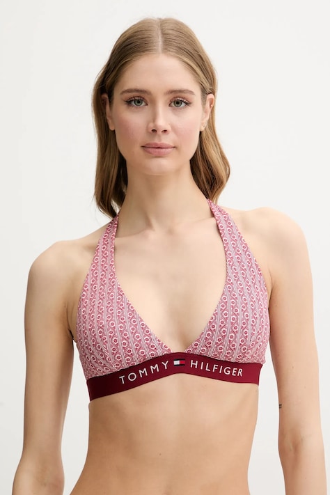 Plavková podprsenka Tommy Hilfiger bordová farba, jemne vystužený košík, UW0UW05945