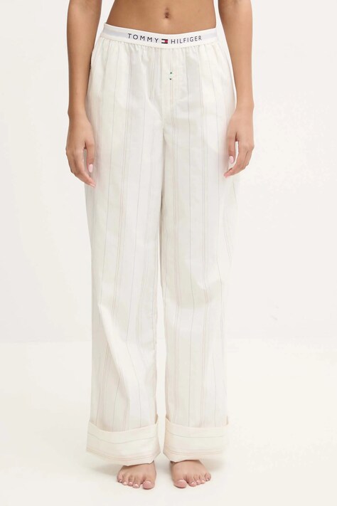 Bavlněné pyžamové kalhoty Tommy Hilfiger béžová barva, bavlněná, UW0UW05766