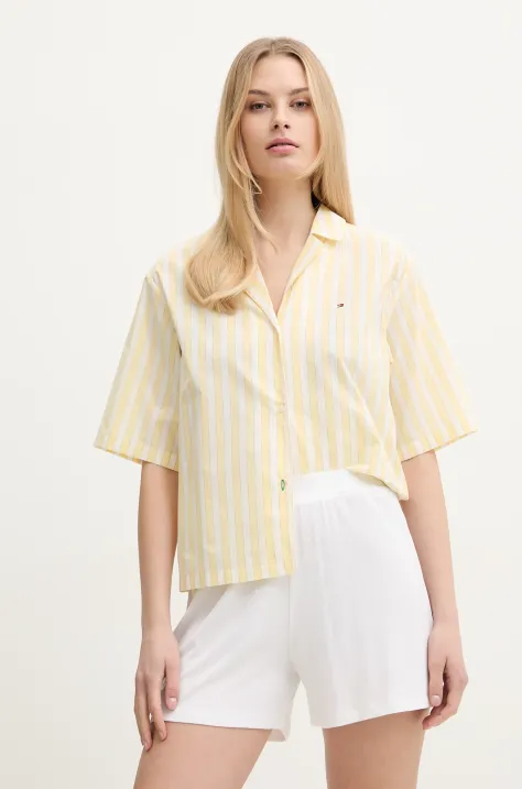 Bavlněná pyžamová košile Tommy Hilfiger žlutá barva, UW0UW05946