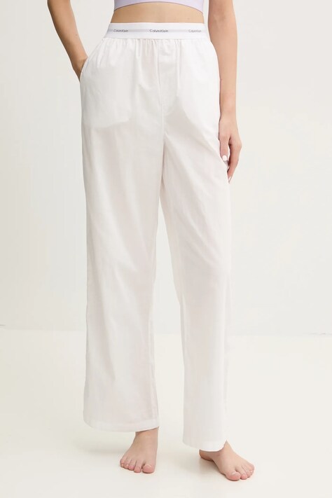 Памучно долнище на пижама Calvin Klein Underwear в бяло LV00QS7410