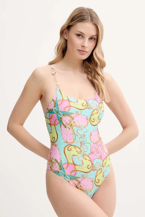 Jednodílné plavky Guess tyrkysová barva, měkký košík, E5GJ21 KCR12